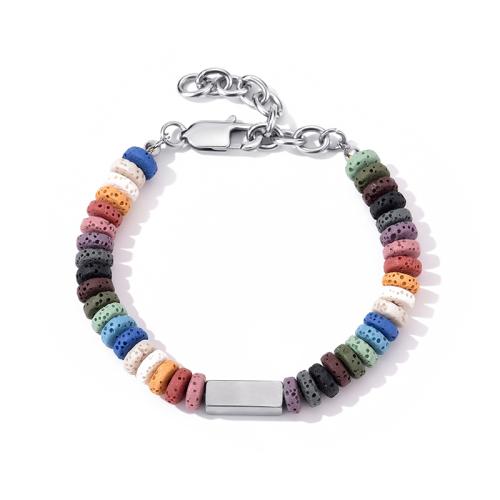 Titanium Steel Bracelet & Bangle, with Lava, with 5cm extender chain, polished, Unisex, multi-colored, Length:18 cm, Sold By PC