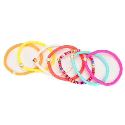 Bijoux bracelets de mode, laiton, avec argile de polymère, 7 pièces & pour femme, multicolore, Diamètre intérieur:Environ 60mm, Vendu par fixé