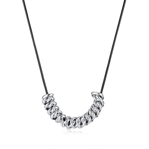 Ожерелье из нержавеющей стали , Нержавеющая сталь 304, с кожаный шнур, с 6.5cm наполнитель цепи, Женский, длина:42.5 см, продается PC