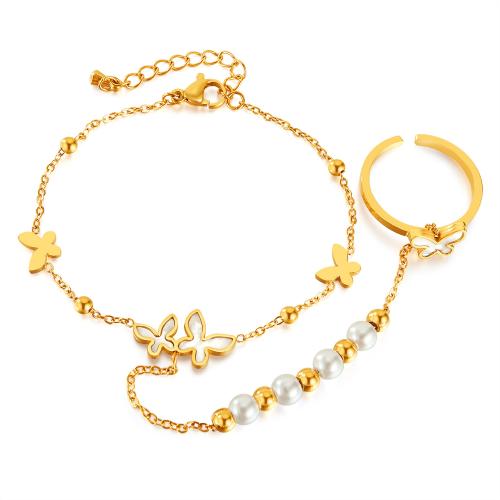 Acier inoxydable 304 bracelet anneau, avec perle de plastique, pour femme, Vendu par PC