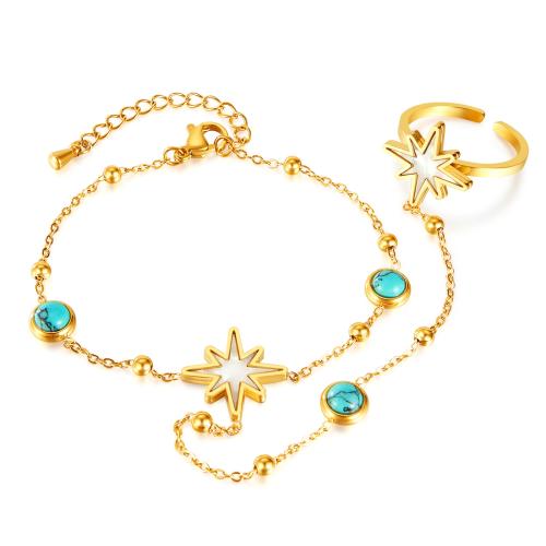 Acier inoxydable 304 bracelet anneau, avec turquoise, pour femme, Vendu par PC