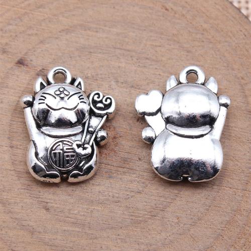 Tibetan Style Animal Pendants, Fortune Cat, antique silver color plated, DIY, Sold By PC
