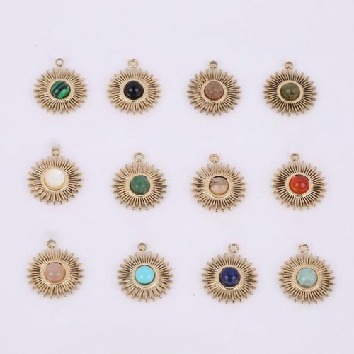 Stainless Steel Pendants, 316 Stainless Steel, with Natural Stone, Vacuum Ion Plating, different materials for choice, golden, 17.50x15mm, 10PCs/Bag, Sold By Bag