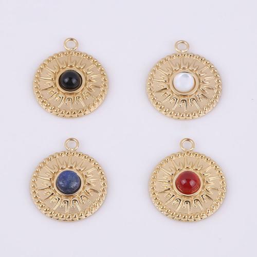 Stainless Steel Pendants, 316 Stainless Steel, with Natural Stone, different materials for choice, golden, 15.50mm, 10PCs/Bag, Sold By Bag