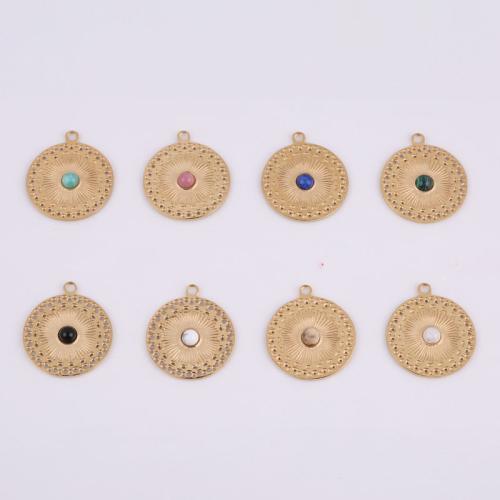 Stainless Steel Pendants 316 Stainless Steel with Natural Stone Vacuum Ion Plating golden 21.50mm Sold By Bag