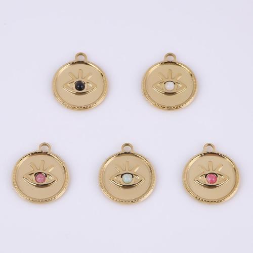 Stainless Steel Pendants, 316 Stainless Steel, with Natural Stone, Vacuum Ion Plating, different materials for choice, golden, 19mm, 10PCs/Bag, Sold By Bag