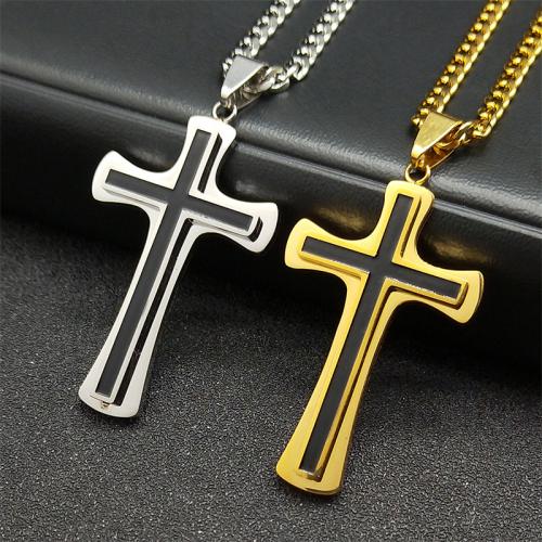 Stainless Steel Jewelry Necklace, 304 Stainless Steel, Cross, fashion jewelry & Unisex & enamel, more colors for choice, 43x27mm, Length:Approx 60 cm, Sold By PC