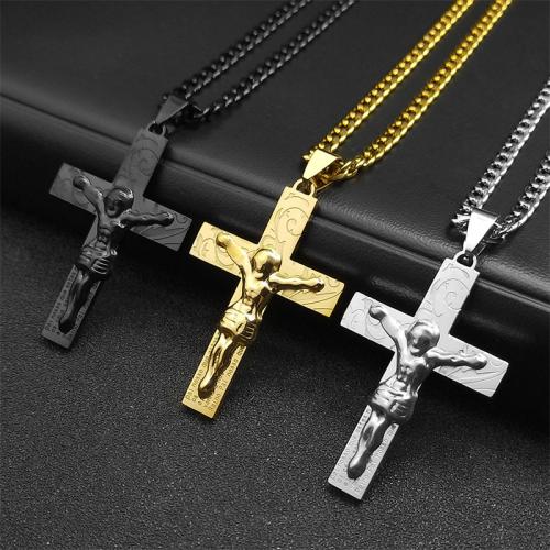 Stainless Steel Jewelry Necklace, 304 Stainless Steel, Cross, fashion jewelry & Unisex, more colors for choice, 41x28mm, Length:Approx 60 cm, Sold By PC