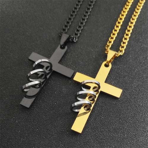 Stainless Steel Jewelry Necklace, 304 Stainless Steel, Cross, fashion jewelry & Unisex, more colors for choice, 47x28mm, Length:Approx 60 cm, Sold By PC
