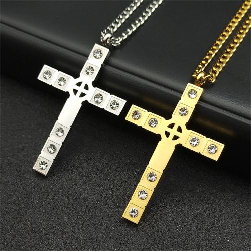 Stainless Steel Jewelry Necklace 304 Stainless Steel Cross fashion jewelry & Unisex & with rhinestone Length Approx 60 cm Sold By PC