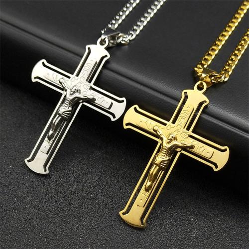 Stainless Steel Jewelry Necklace, 304 Stainless Steel, Cross, fashion jewelry & Unisex, more colors for choice, 47x36mm, Length:Approx 60 cm, Sold By PC