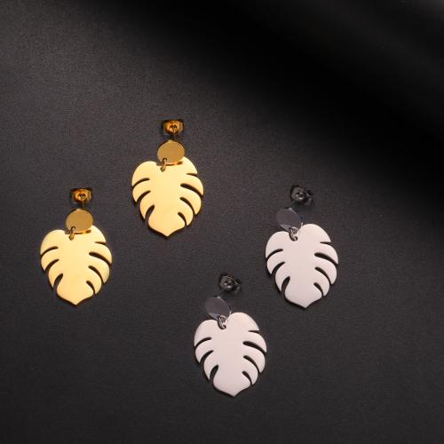Stainless Steel Drop Earring 304 Stainless Steel Leaf fashion jewelry & for woman Sold By Pair