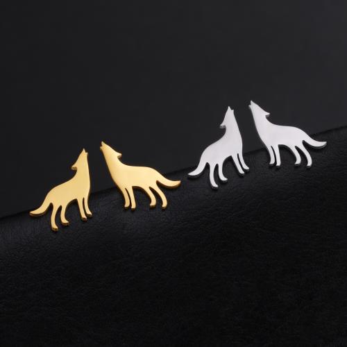 Stainless Steel Stud Earrings, 304 Stainless Steel, Wolf, fashion jewelry & for woman, more colors for choice, 13.60x15mm, Sold By Pair