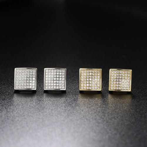 Cubic Zirconia Micro Pave Brass Earring, fashion jewelry & Unisex & micro pave cubic zirconia, more colors for choice, 11x11mm, Sold By Pair