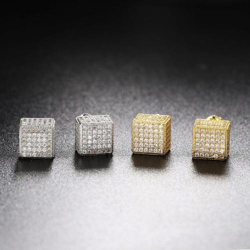 Boucles d'oreilles en laiton zircon cubique pavent, bijoux de mode & unisexe & pavé de micro zircon, plus de couleurs à choisir, 8x8mm, Vendu par paire