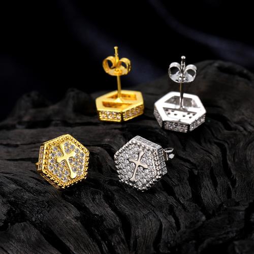 Cubic Zirconia Micro Pave Brass Earring Hexagon fashion jewelry & Unisex & micro pave cubic zirconia Sold By Pair