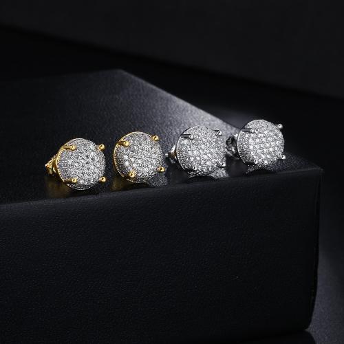 Cubic Zirconia Micro Pave Brass Earring, fashion jewelry & Unisex & micro pave cubic zirconia, more colors for choice, 9mm, Sold By Pair