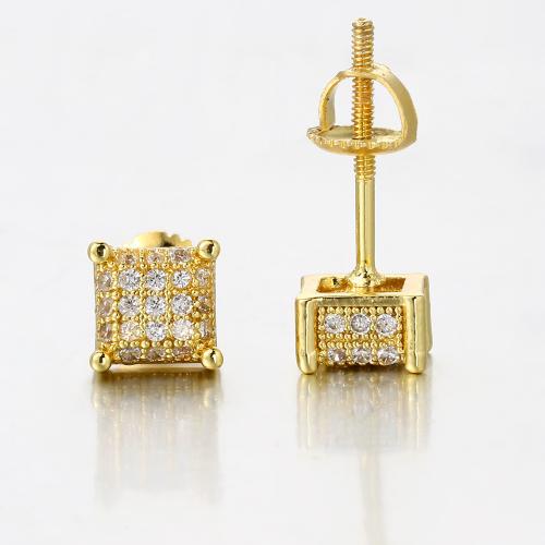 Cubic Zirconia Micro Pave Brass Earring, fashion jewelry & Unisex & micro pave cubic zirconia, more colors for choice, 6x6mm, Sold By Pair