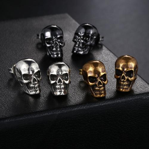 Brass Stud Earring, Skull, fashion jewelry & for man, more colors for choice, 8x13mm, Sold By Pair
