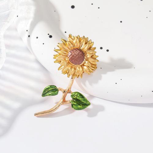 Zinc Alloy Brooches Sunflower gold color plated fashion jewelry & enamel golden nickel lead & cadmium free Sold By PC
