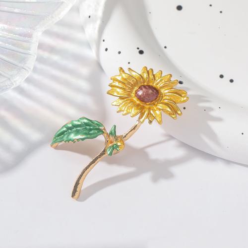 Tibetan Style Brooches, Sunflower, gold color plated, fashion jewelry & enamel, golden, nickel, lead & cadmium free, 53x32mm, Sold By PC