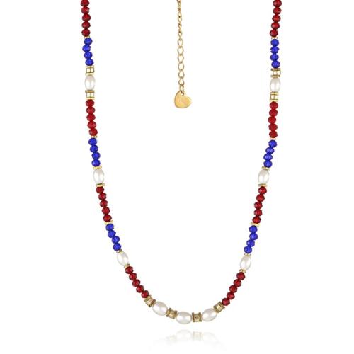 Krystal halskæde, med Hæmatit & Plastic Pearl & Messing, med 5cm extender kæde, guldfarve belagt, mode smykker, flerfarvet, Længde 45 cm, Solgt af PC