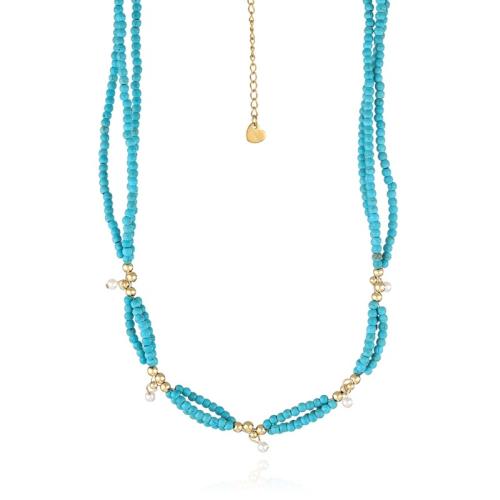 Collier turquoise de mode, turquoise naturelle, avec plastique ABS & fer, avec 5cm chaînes de rallonge, Placage de couleur d'or, bijoux de mode, bleu, Longueur:46 cm, Vendu par PC