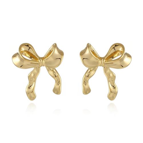 Brass Stud Earring Bowknot gold color plated fashion jewelry golden nickel lead & cadmium free Sold By Pair