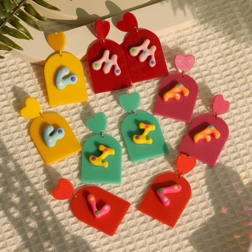 Acrylic Jewelry Earring, with Resin, fashion jewelry, more colors for choice, 35x67mm, Sold By Pair
