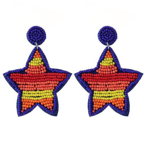 Felt Drop Earring, with Seedbead, Star, plated, fashion jewelry, blue, 49x64mm, Sold By Pair