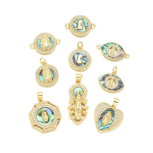 Cubic Zirconia Micro Pave Brass Pendant, with Abalone Shell, plated, DIY & different styles for choice & micro pave cubic zirconia, golden, Sold By PC