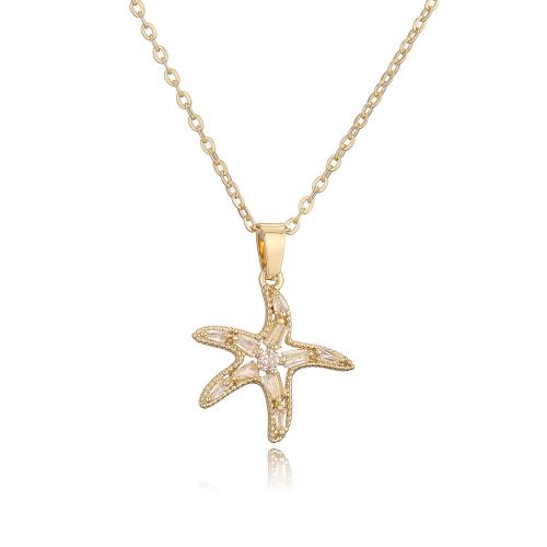 Cubic Zircon Micro Pave Brass Necklace Starfish plated micro pave cubic zirconia & for woman Sold By PC