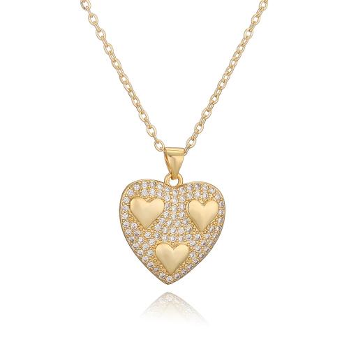 Cubic Zircon Micro Pave Brass Necklace Heart plated & micro pave cubic zirconia & for woman golden Sold By PC
