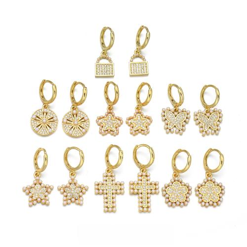 Cubic Zirconia Micro Pave Brass Earring, polished, different styles for choice & micro pave cubic zirconia & for woman, golden, Sold By PC