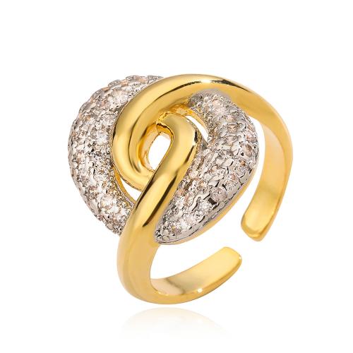 Cubique anneau en laiton Circonia Micro Pave, Placage, pavé de micro zircon & pour femme, doré, Vendu par PC