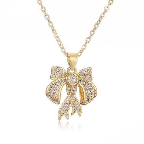 Cubic Zircon Micro Pave Brass Necklace Bowknot plated & micro pave cubic zirconia & for woman golden Sold By PC
