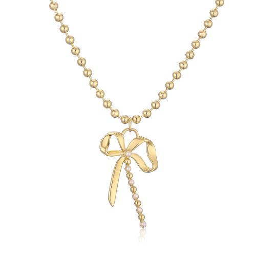 Brass náhrdelník, Mosaz, s Plastové Pearl, Bowknot, pro ženy, více barev na výběr, Prodáno By PC