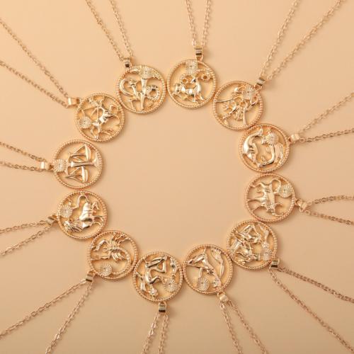 Zinc Alloy Jewelry Necklace plated Zodiac symbols jewelry & for woman golden Length Approx 45 cm Sold By PC