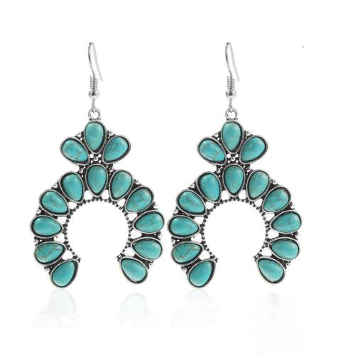 Turquoise Earring, Tibetan Style, with turquoise & Acrylic, plated, different styles for choice & for woman & with rhinestone, silver color, Sold By Pair
