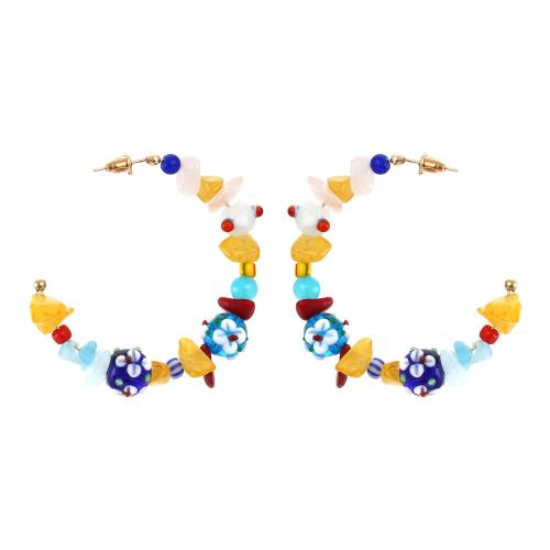 Tibetan Style Stud Earring, with Gemstone & Lampwork, for woman, multi-colored, 55x11mm, Sold By Pair