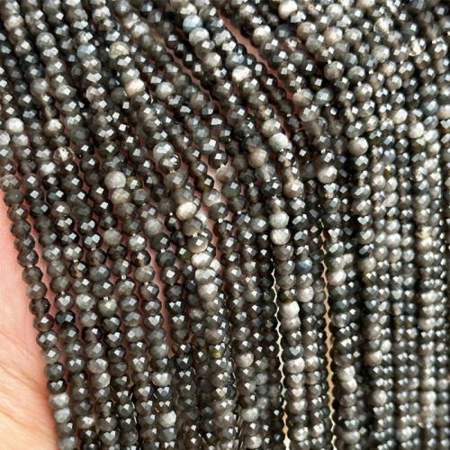 Perles bijoux en pierres gemmes, Argent-Obsidienne, abaque, DIY & facettes, 2.80x3.80mm, Vendu par Environ 38-39 cm brin