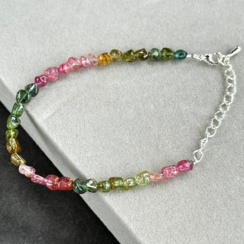 Tourmaline Bracelet, with Brass, Nuggets, fashion jewelry & for woman, beads length 4-6mm, Length:Approx 6-8 Inch, Sold By PC