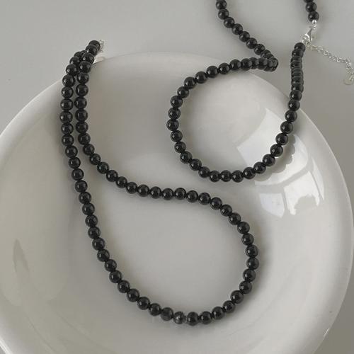 Agate Necklace, Black Agate, with 5cm extender chain, fashion jewelry & different size for choice & for woman, black, Length:Approx 40 cm, Sold By PC