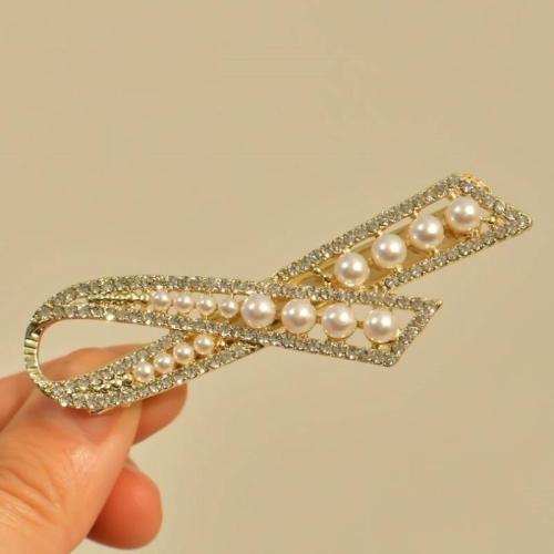 Alligator Hair Clip, Tibetan Style, with Plastic Pearl, different styles for choice & for woman & with rhinestone, golden, 70mm, Sold By PC