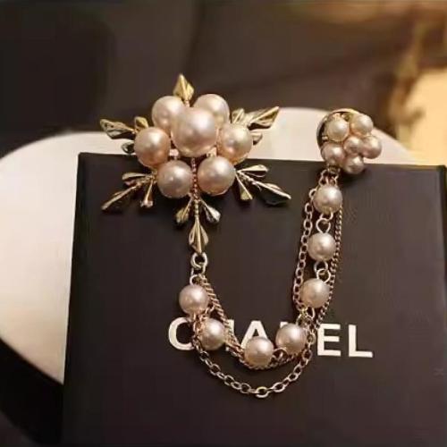 Tibetan Style Brooches, with Plastic Pearl, for woman, golden, 132mm, Sold By PC