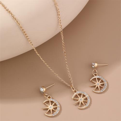 Zinc Alloy Jewelry Sets Stud Earring & necklace fashion jewelry & for woman & with rhinestone Sold By Set