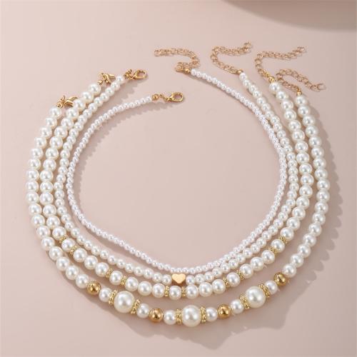 Zinc Alloy smykker halskæde, med Plastic Pearl, mode smykker & flerlags & forskellige stilarter for valg & for kvinde, Solgt af sæt