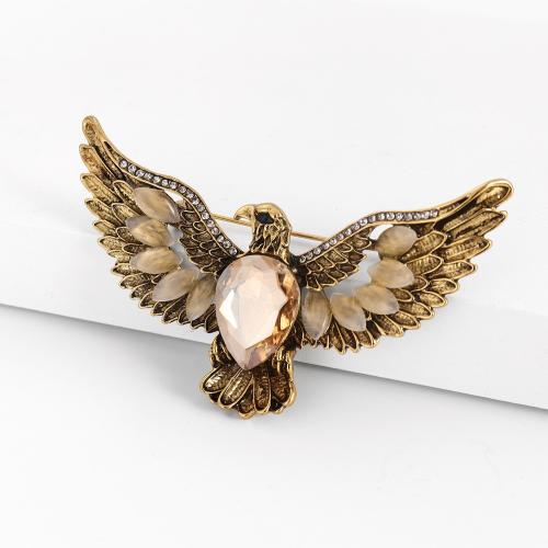 Zinc Alloy Brooches with Cats Eye Eagle Unisex & with rhinestone Sold By PC