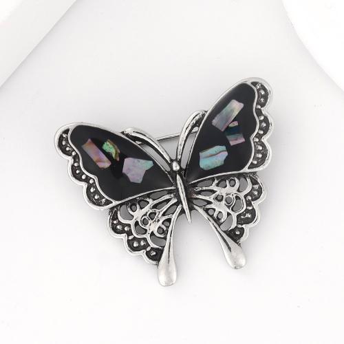 Broches en alliage de zinc, avec coquille, papillon, pour femme, plus de couleurs à choisir, 40x38mm, Vendu par PC