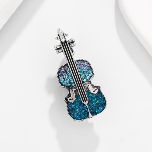Rhinestone Brooch, Tibetan Style, Violin, for woman & enamel & with rhinestone, more colors for choice, 18x47mm, Sold By PC